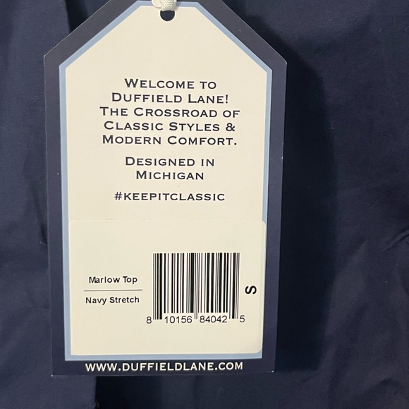 Duffield Lane Marlow Top Button Front Navy Stretch Women Small NWT MSRP $154 - Picture 4 of 12
